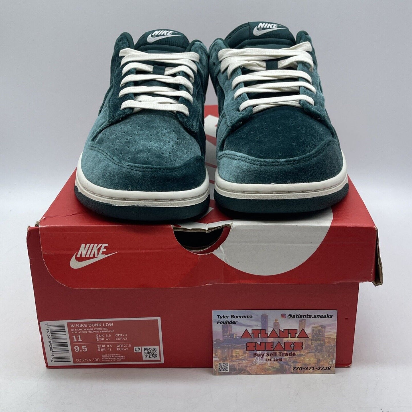 Size 11W - Nike Dunk Low Green Velvet Blue White Suede (DZ5224-300)