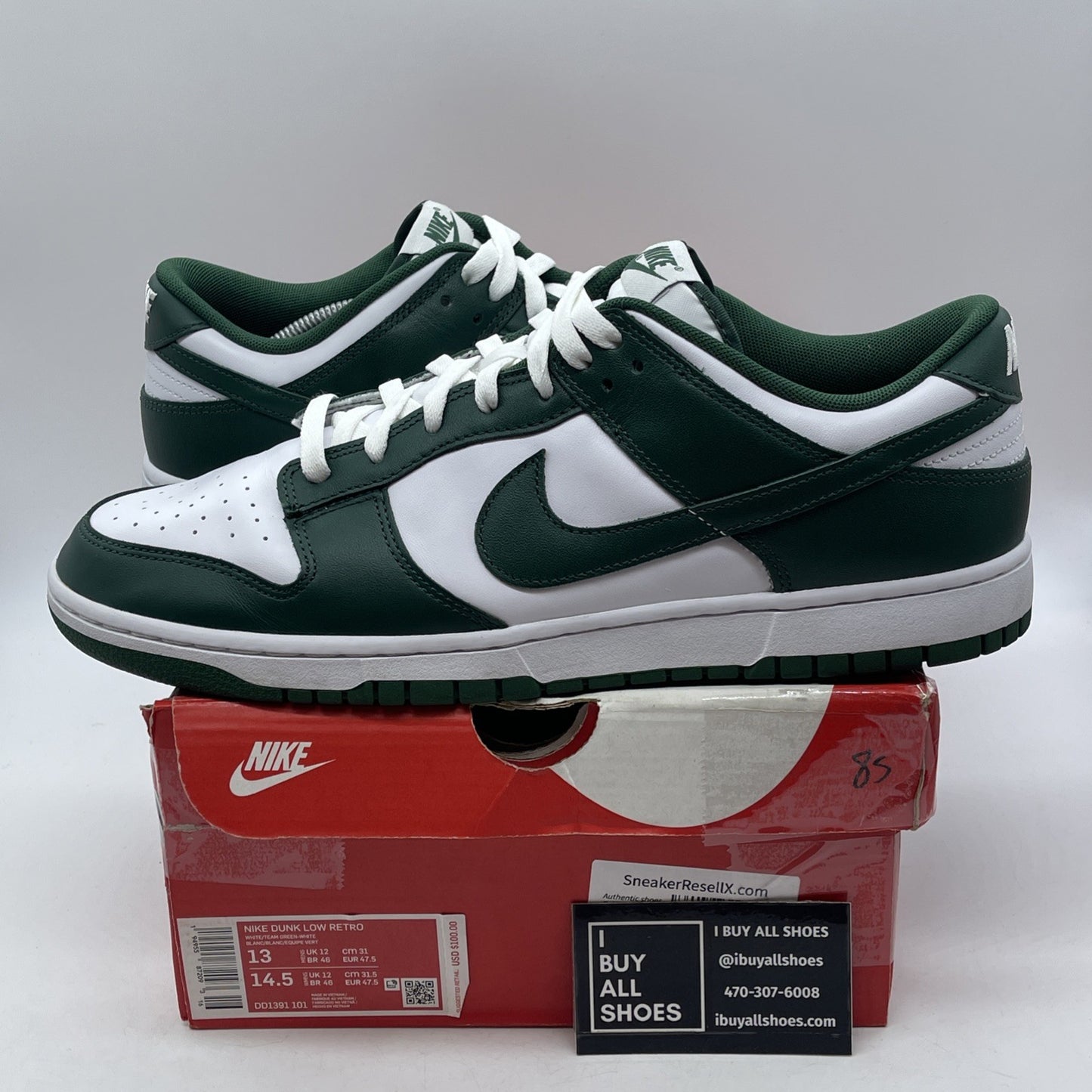 Size 13 - Nike Dunk Low Michigan State Green White Leather (DD1391-101)