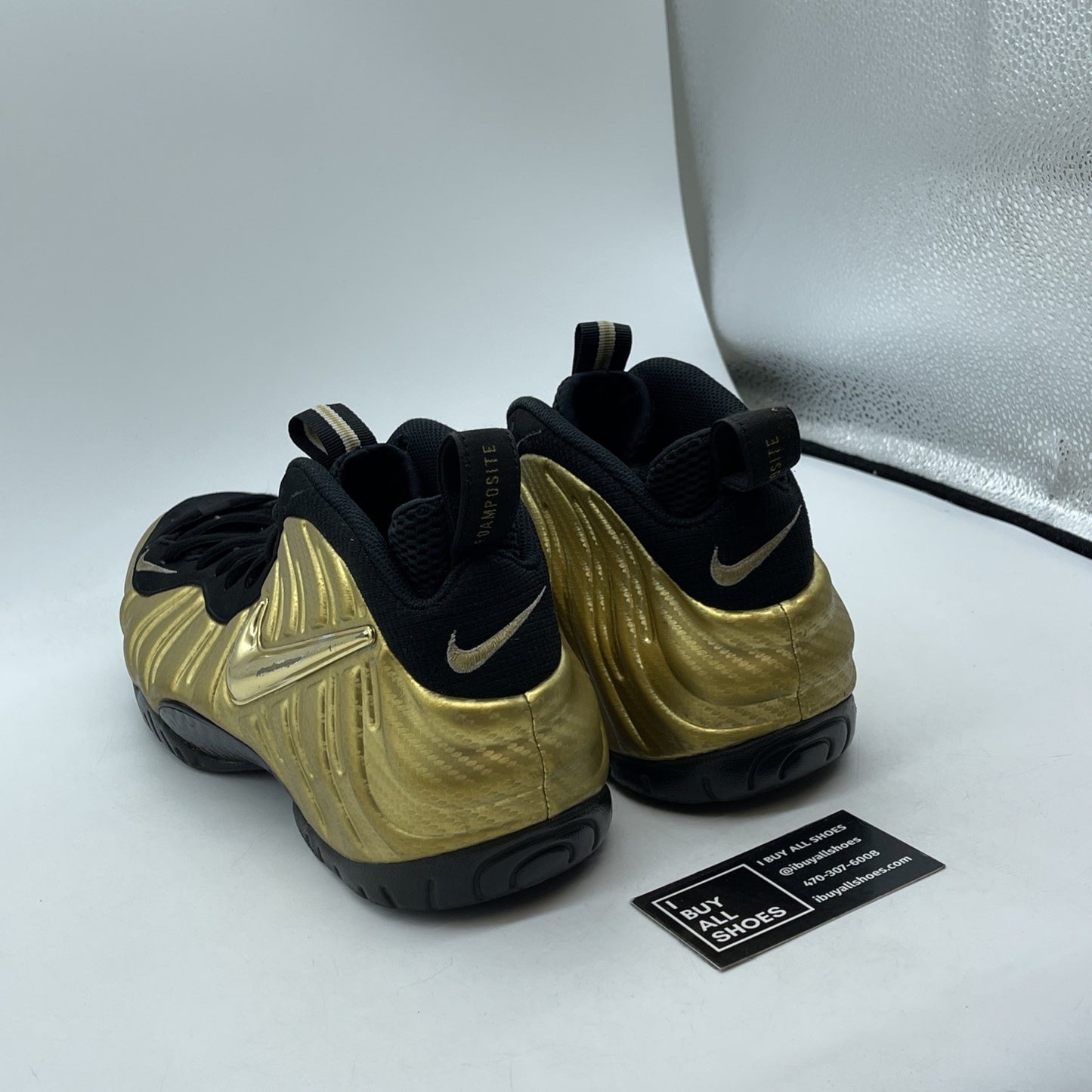 Size 11.5 - Nike Air Foamposite Pro Metallic Gold Black Suede (624041-701)