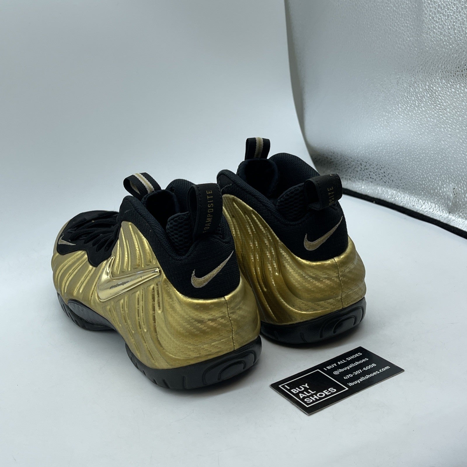 Size 11.5 - Nike Air Foamposite Pro Metallic Gold Black Suede (624041-701)