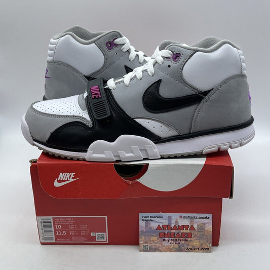 Size 10 - Nike Air Trainer 1 Hyper Violet Grey White Black Suede (FN6885-062)