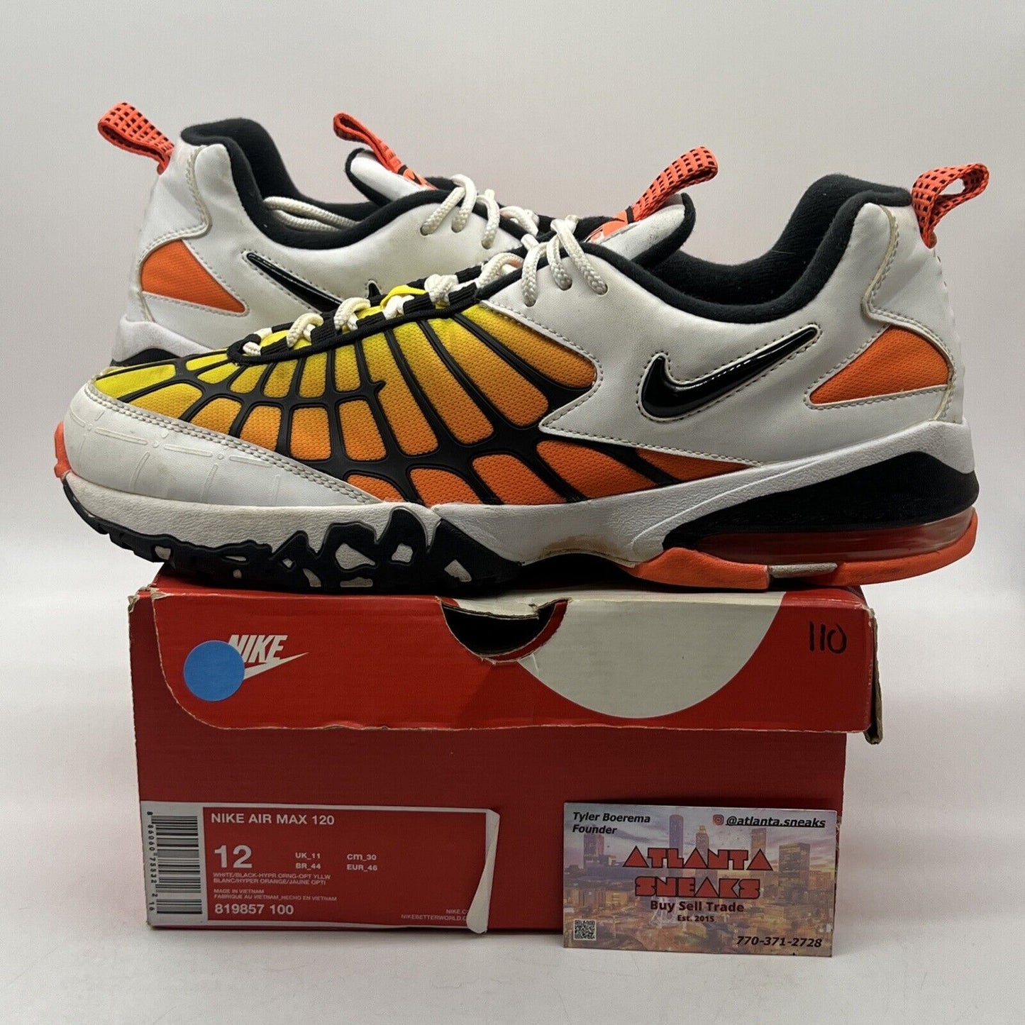 Size 12 - Nike Air Max 120 Hyper Orange White Black Yellow (819857-100)