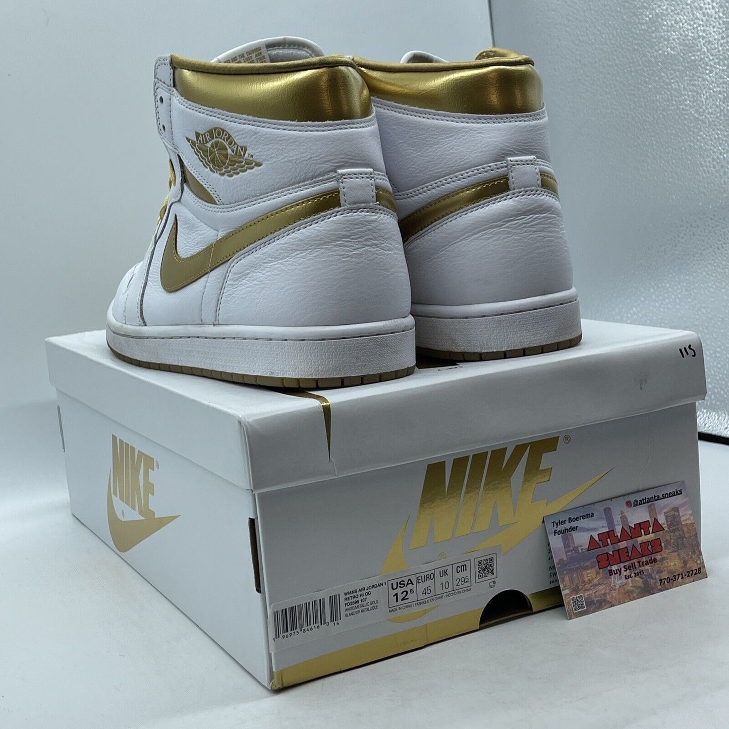 Size 12.5W - Air Jordan 1 Retro OG High Metallic Gold White Leather (FD2596-107)