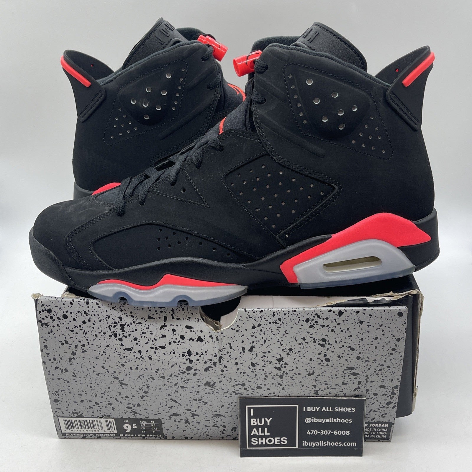 Size 9.5 - Air Jordan 6 Retro Infrared Black 2014 (384664-023)