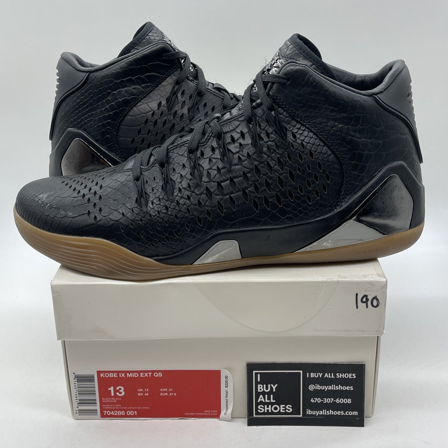 Size 13 - Nike Kobe 9 EXT QS Mid Snakeskin Black Leather (704286-001)