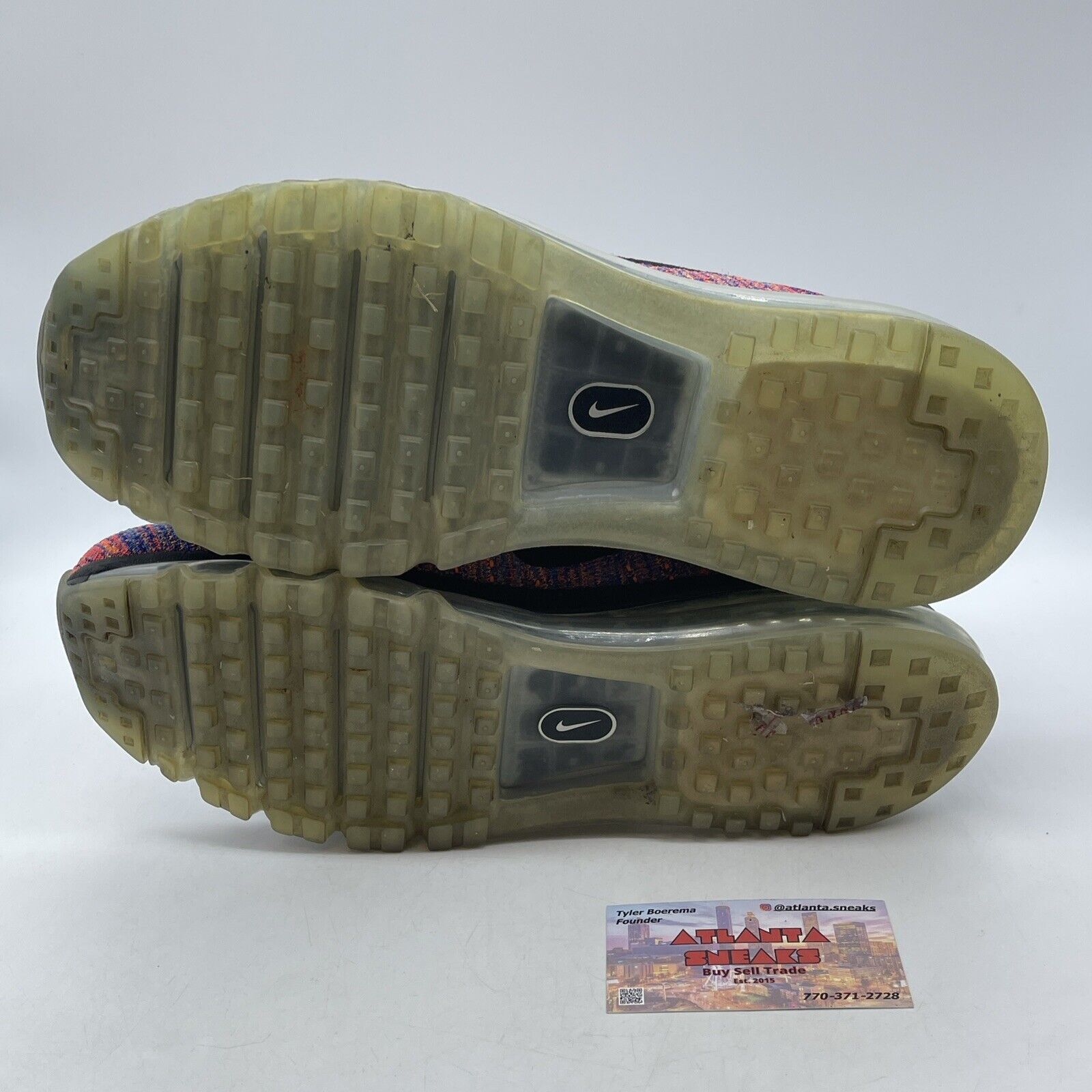 Size 10.5 - Nike Flyknit Air Max Blue Concord Crimson Orange Suede (620469-404)