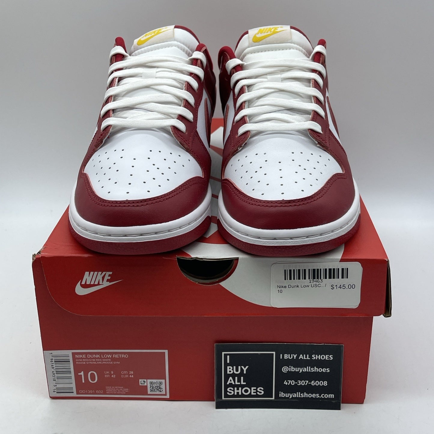 Size 10 - Nike Dunk Low Gym Red White Yellow Leather (DD1391-602)