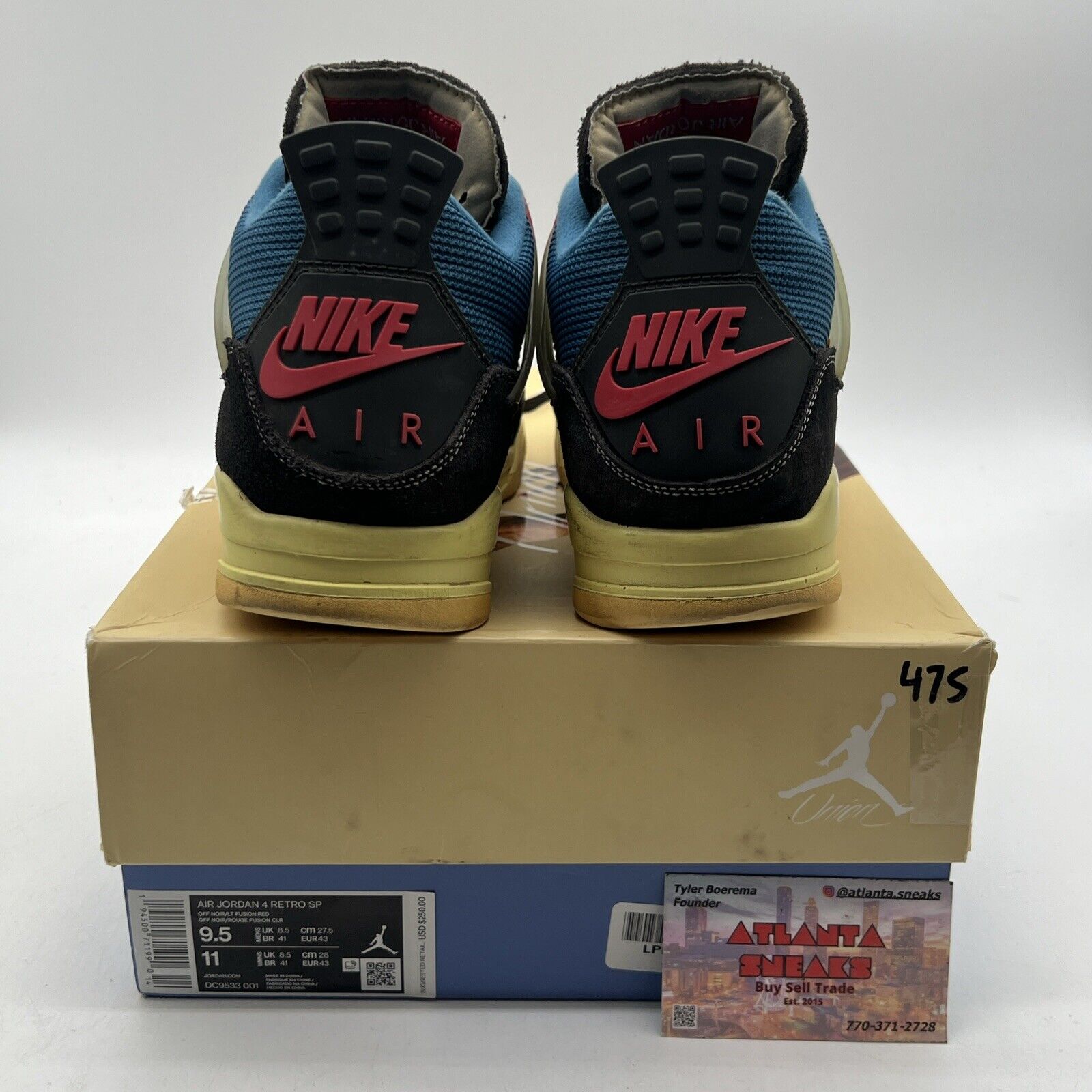 Size 9.5 - Jordan 4 Retro x Union LA Mid Off Noir Black Blue Red (DC9533-001)