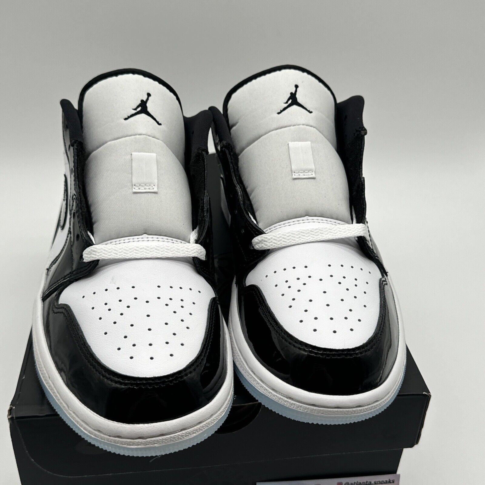 Size 9.5 - Jordan 1 Low SE Concord Black White Patent Leather Tuxedo Icy Soles