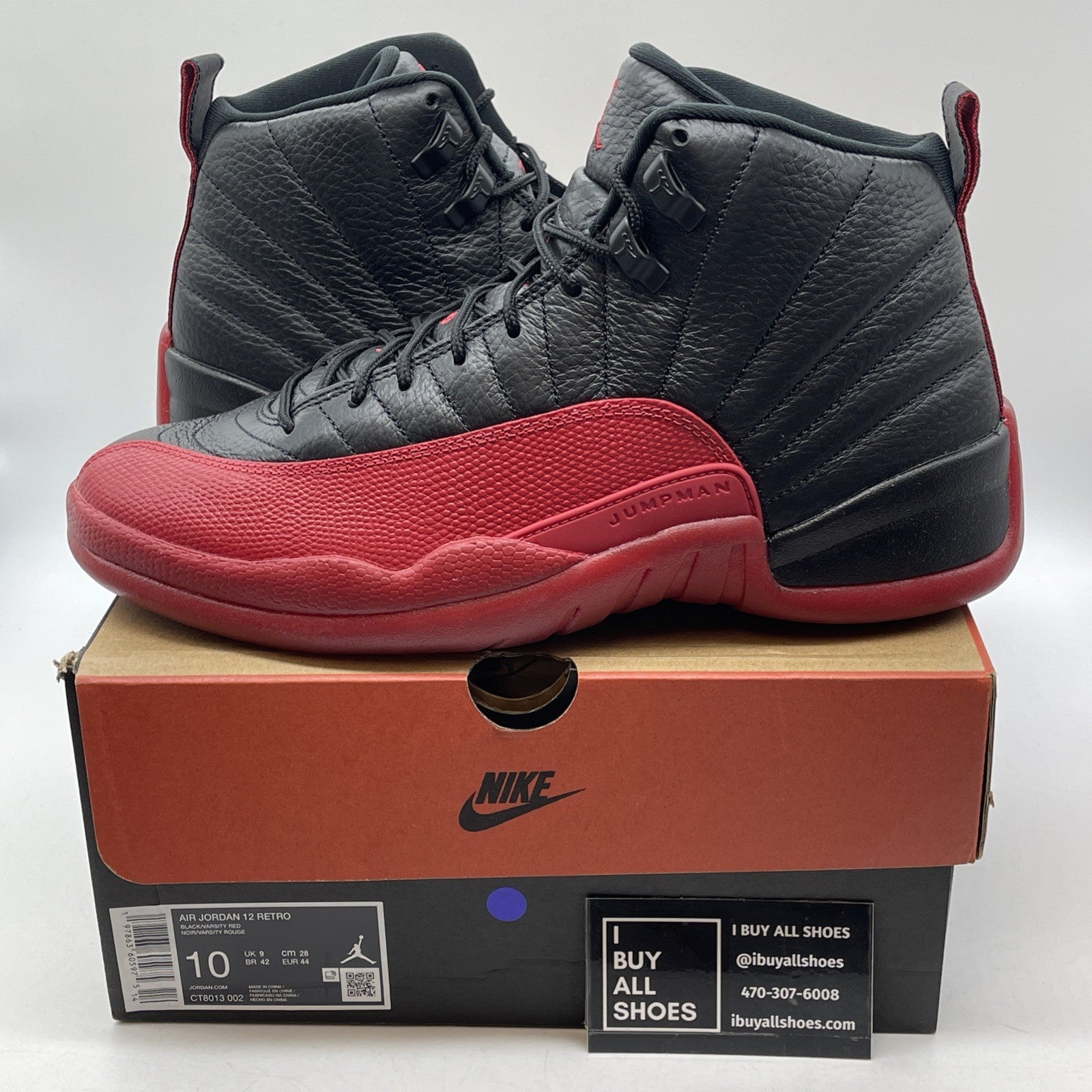 Size 10 - Air Jordan 12 Retro 2025 Flu Game Black Red Leather (CT8013-002)