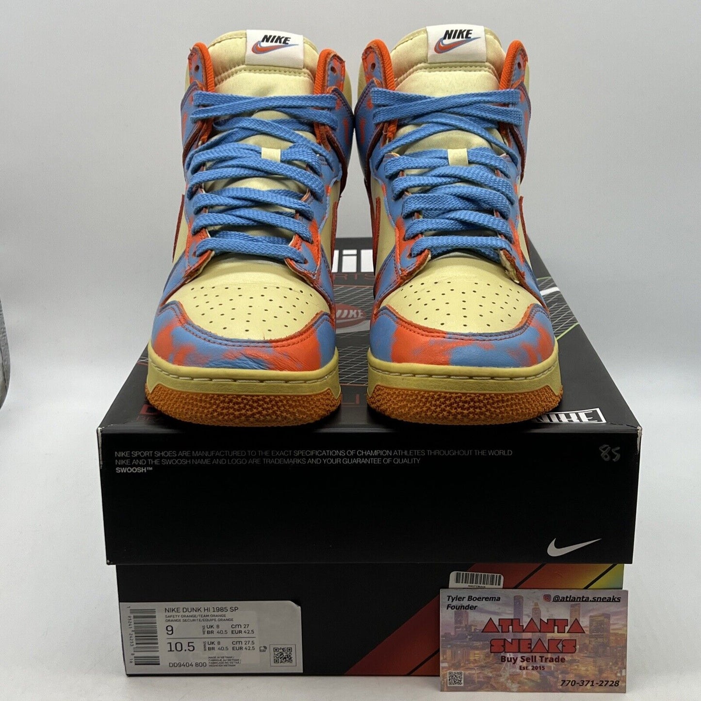 Size 9 - Nike Dunk 1985 High Orange Acid Wash Blue Leather (DD9404-800)