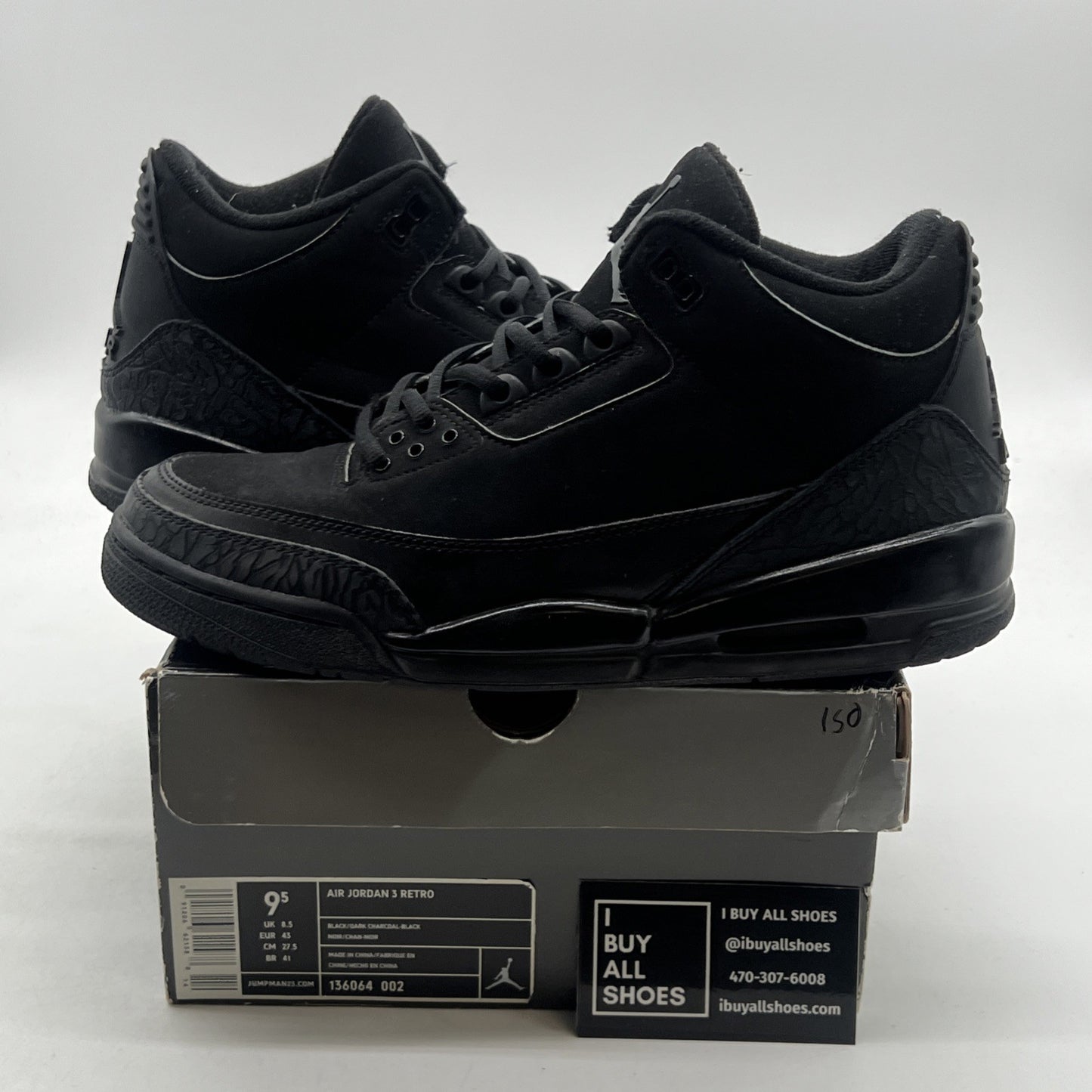 Size 9.5 - Air Jordan 3 Retro Black Cat (136064-002)