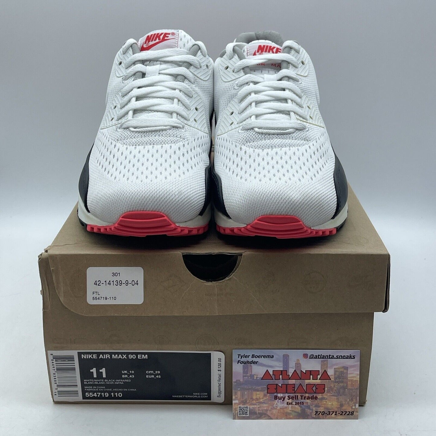 Size 10 - Nike Air Max 90 Em White Pink Black Leather (554719-110)