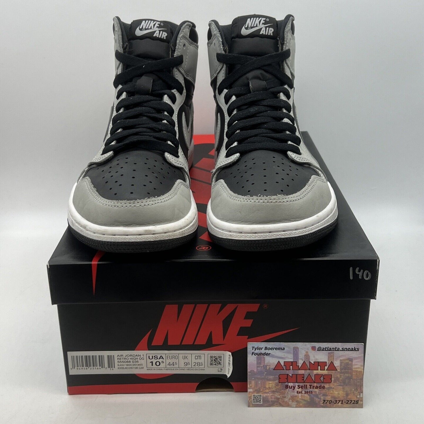 Size 10.5 - Jordan 1 Retro OG High Shadow 2.0 Grey White Leather (555088-035)