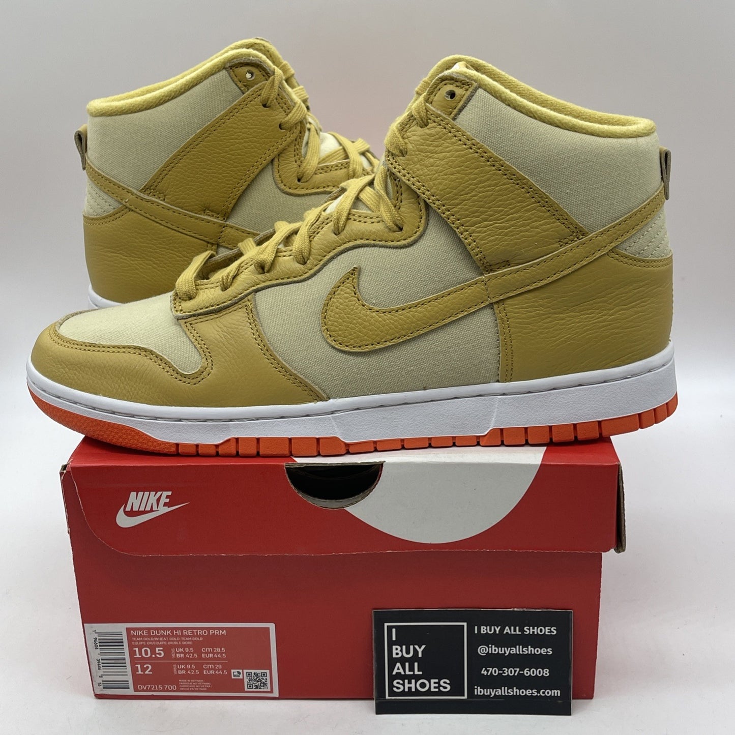 Size 10.5 -  Nike Dunk Hi Retro PRM Wheat Gold Suede Leather  (DV7215-700)
