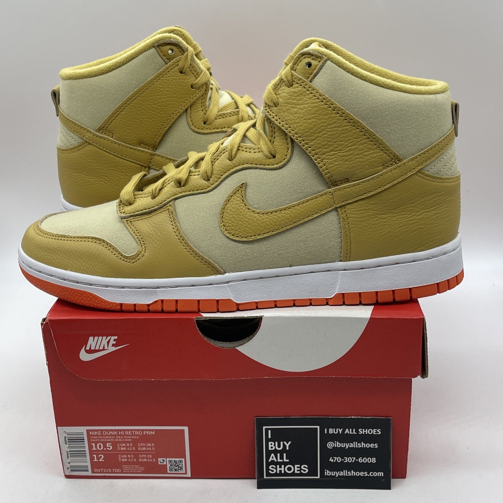 Size 10.5 -  Nike Dunk Hi Retro PRM Wheat Gold Suede Leather  (DV7215-700)