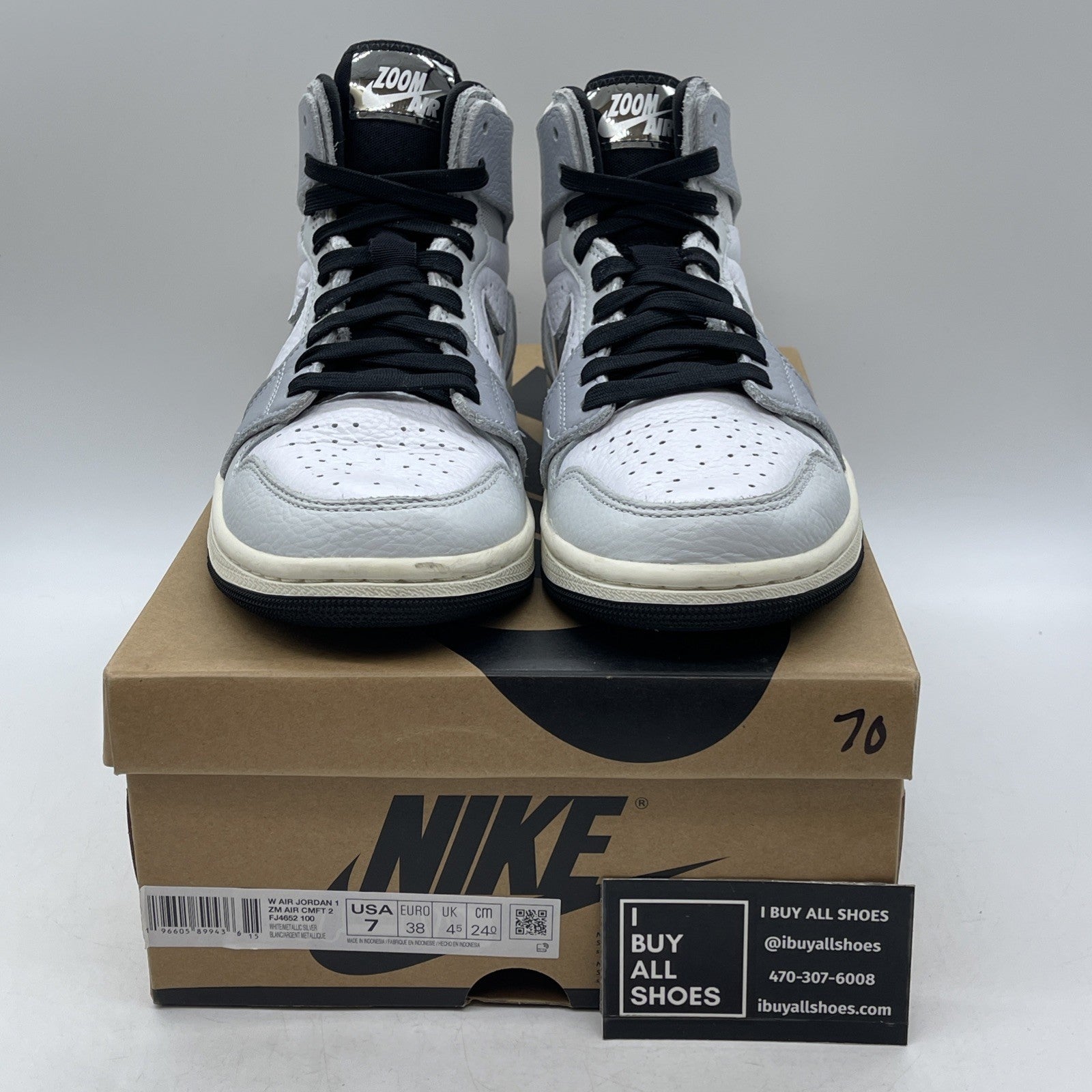 Size 7W - Nike Air Jordan 1 ZM Air CMFT 2 Whit Metallic Silver (FJ4652 100)