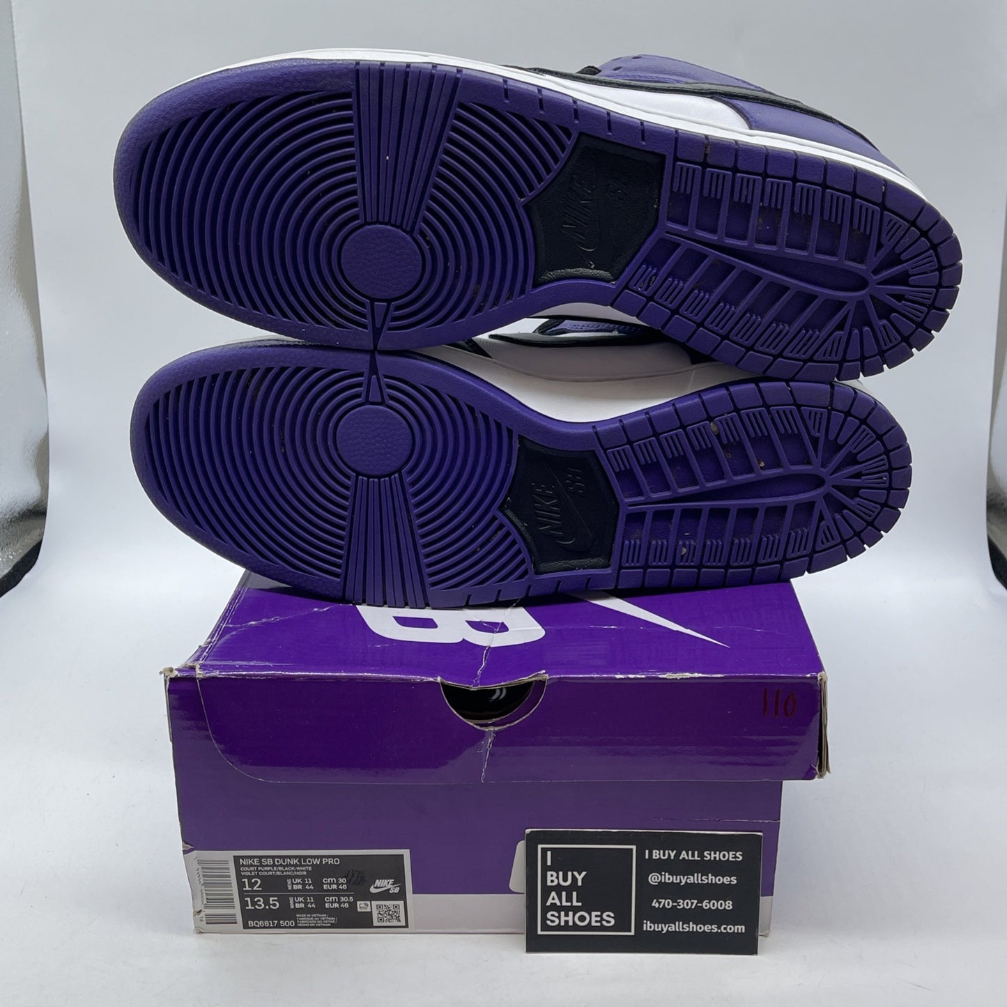 Size 12 - Nike Dunk SB Low Court Purple White Black Leather (BQ6817-500)