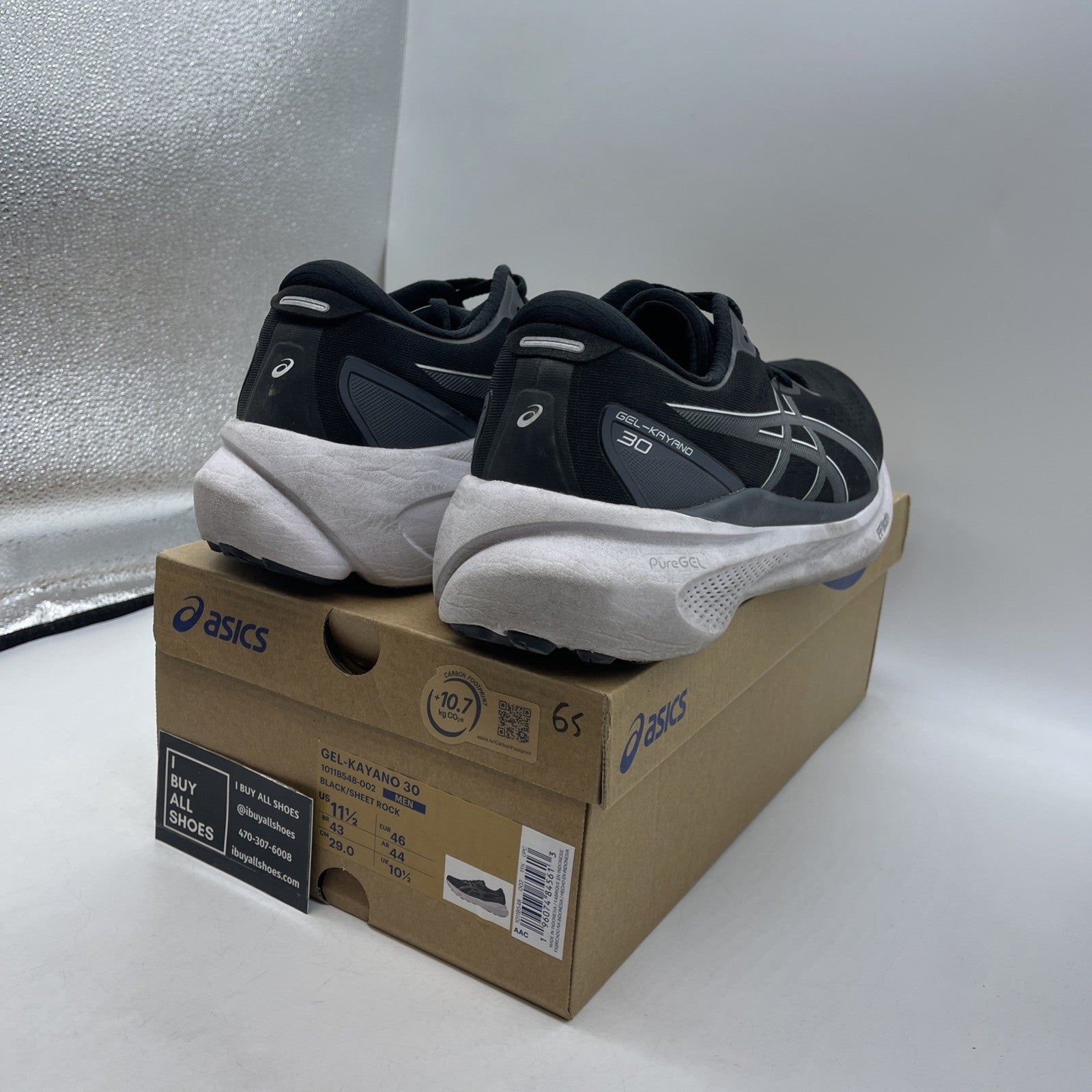Size 11.5 - Asics Gel Kayano 30 Black Sheet Rock (1011B548-002)