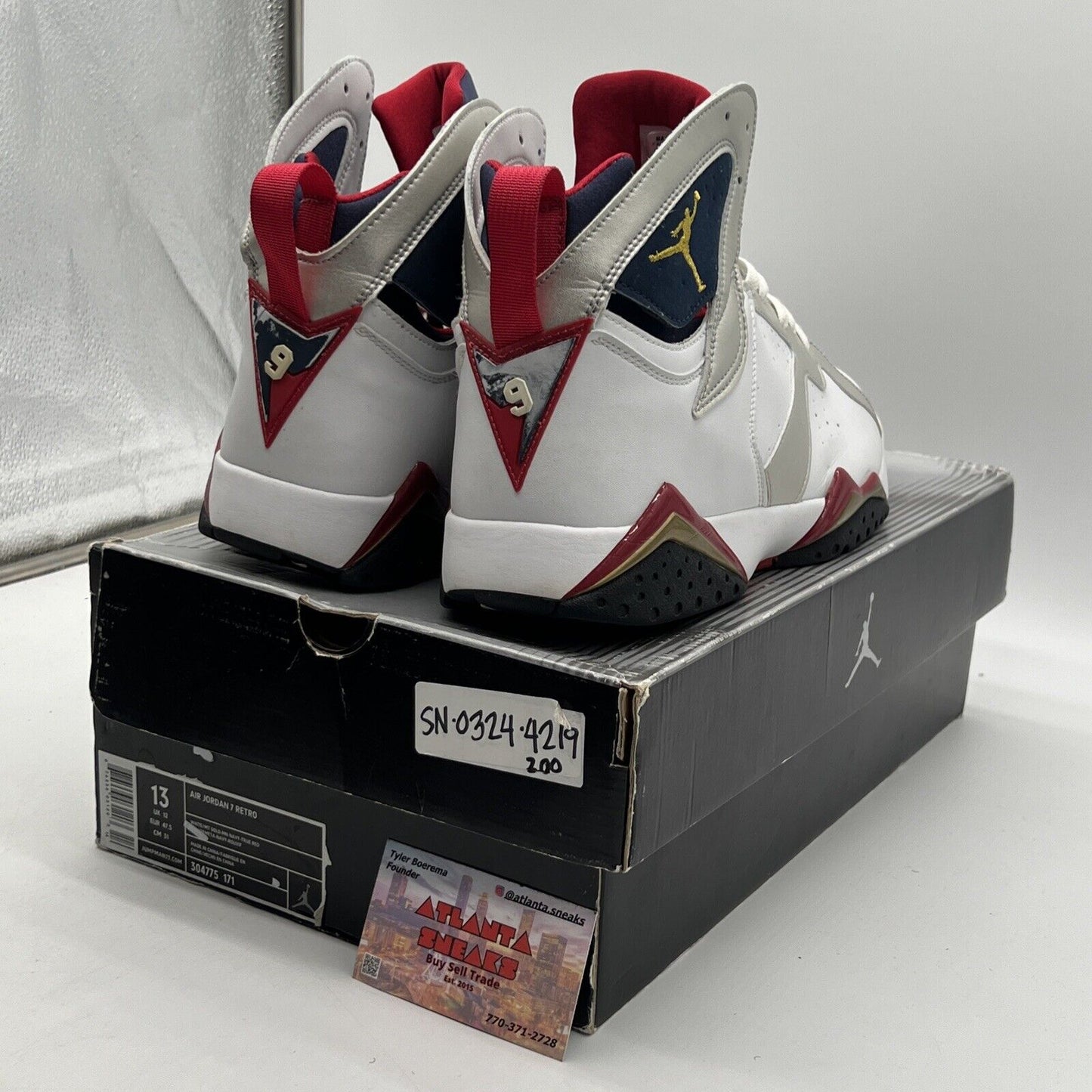 Size 13 - Air Jordan 7 Retro 2004 Olympic White Navy Red (304775-171)