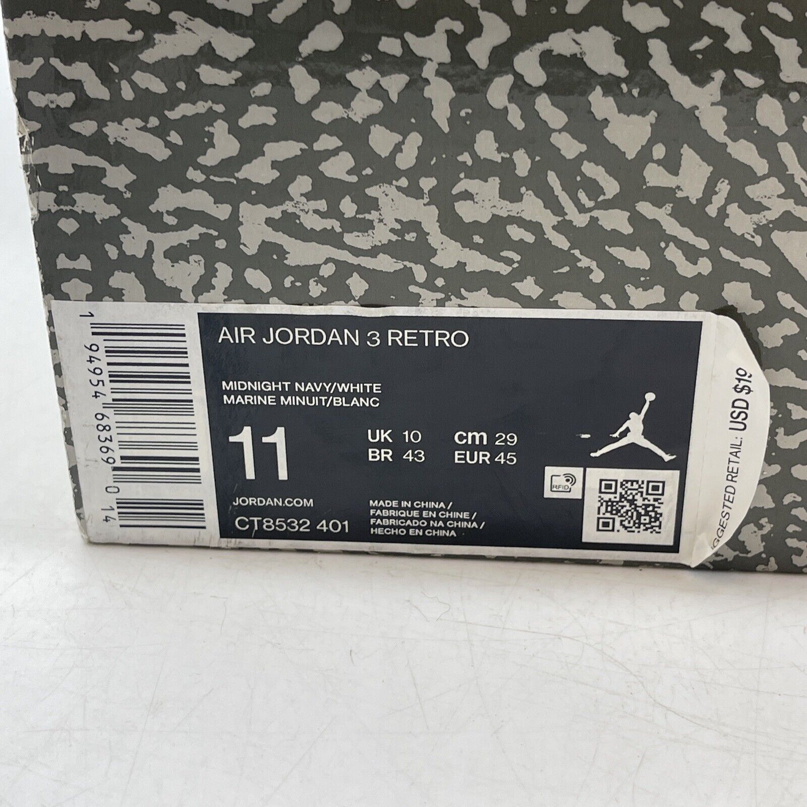Size 11 - Jordan 3 Retro Blue Grey White Leather Suede (CT8532-401)