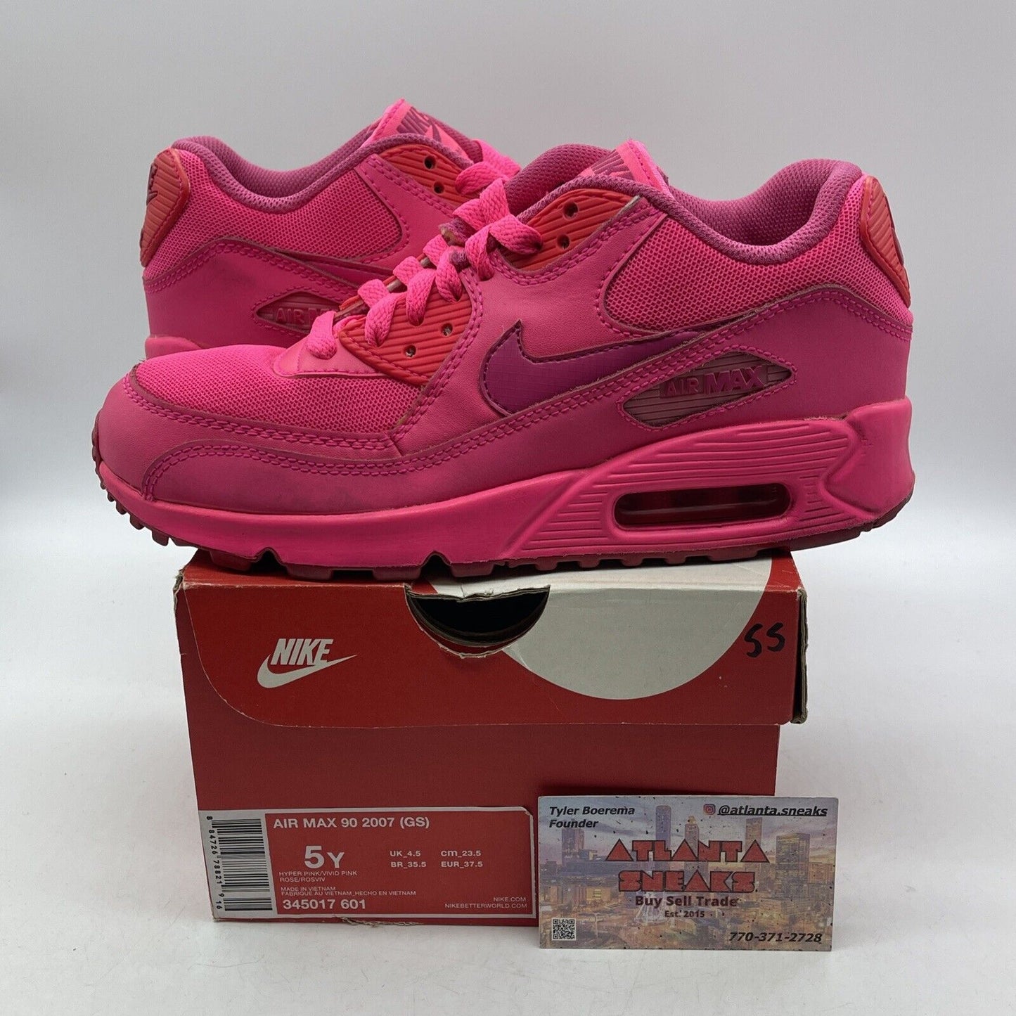 Size 5Y - Air Max 90 GS hyper Pink Leather Suede (345017-601)