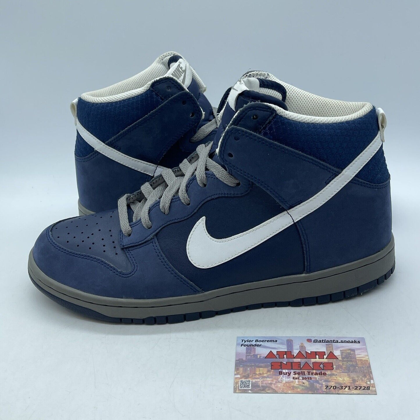 Size 10 - Nike Dunk High Blue White Grey Black Leather Suede (317982-401)