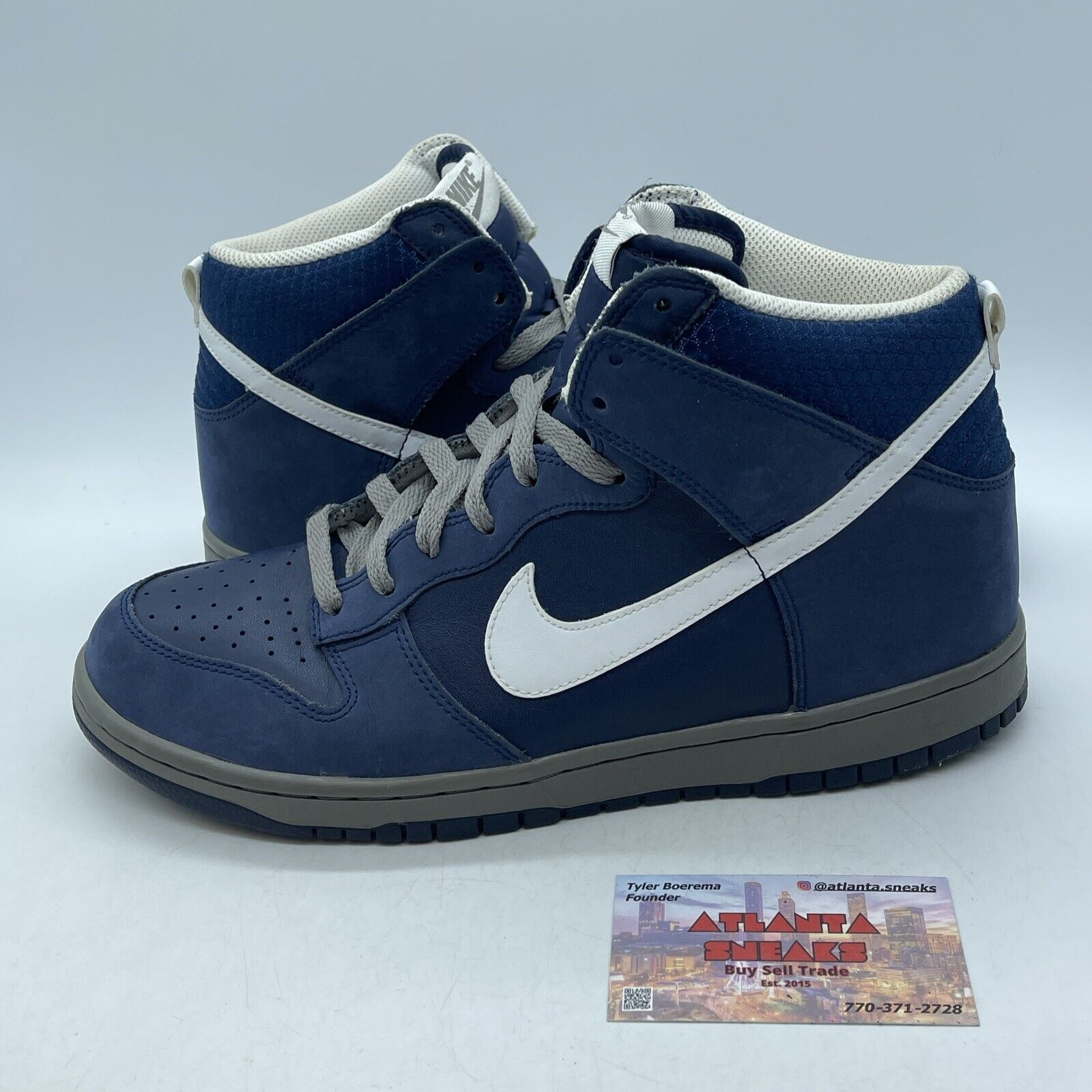 Size 10 - Nike Dunk High Blue White Grey Black Leather Suede (317982-401)