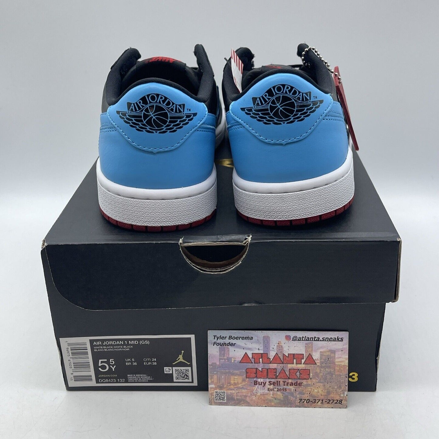 Size 5.5 (GS) - Air Jordan 1 Mid White Black Red Blue Leather (DQ8423-132)