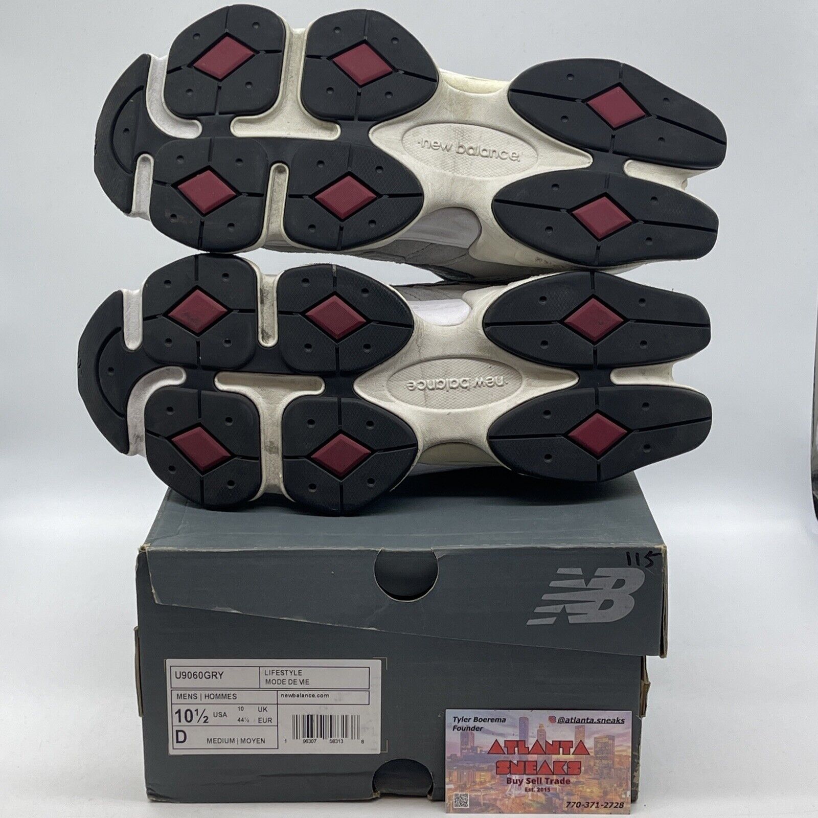 Size 10.5 - New Balance 9060 Rain Cloud Grey White Red Suede (U9060GRY)