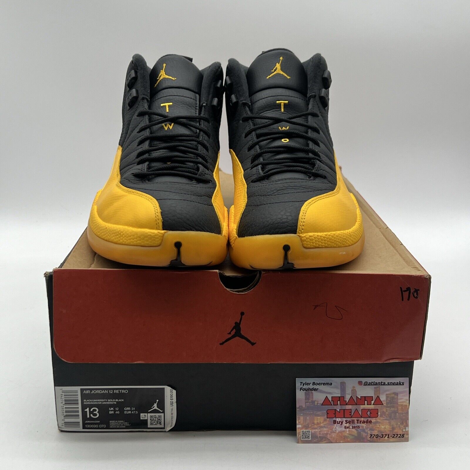 Size 13 - Jordan 12 Retro University Gold 2020 Black Yellow Leather (130690-070)