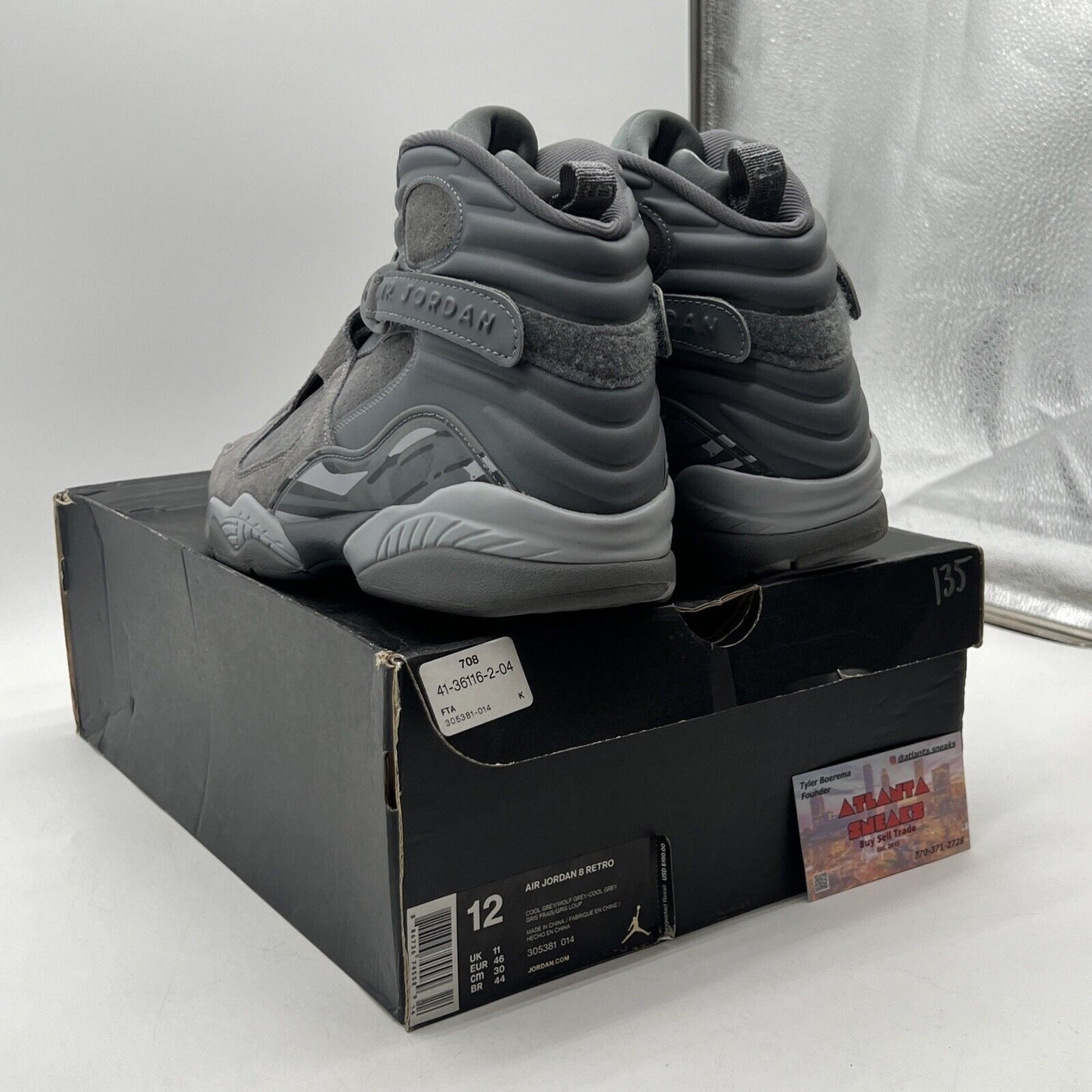 Size 12 - Air Jordan 8 Retro Cool Grey Suede Leather (305381-014)
