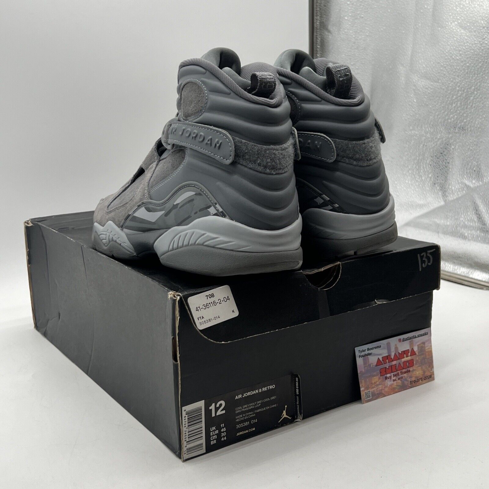 Size 12 - Air Jordan 8 Retro Cool Grey Suede Leather (305381-014)
