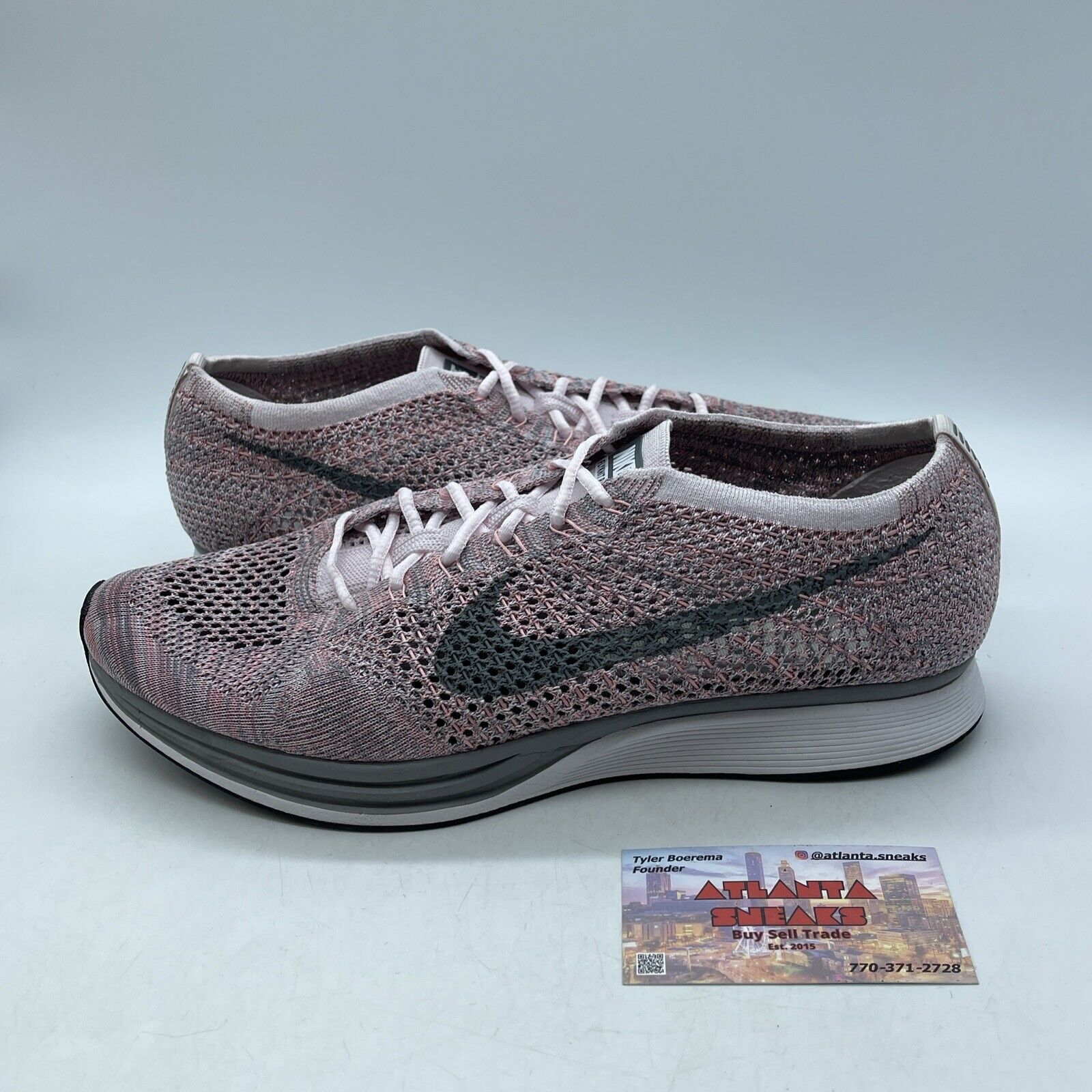 Size 11 - Nike Flyknit Racer Strawberry Red Grey White Suede (526628-604)