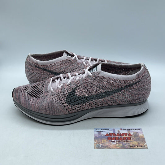 Size 11 - Nike Flyknit Racer Strawberry Red Grey White Suede (526628-604)