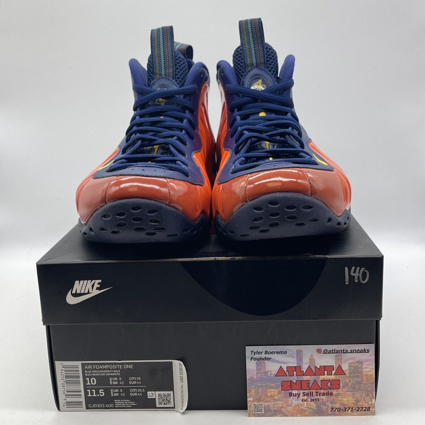 Size 10 - Nike Air Foamposite One Rugged Orange Navy Gold (Cj0303 400)