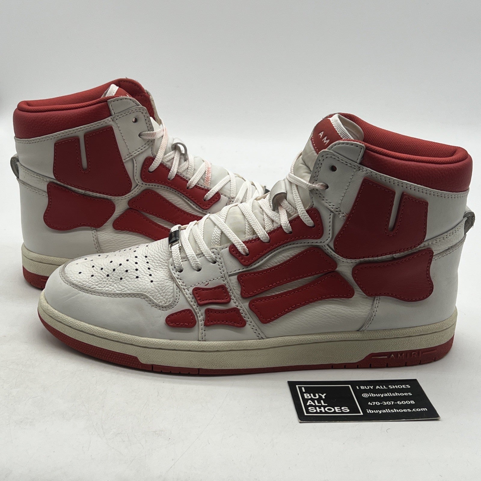 Size 12 - AMIRI Skeleton Top High White / Red Skeleton Sneakers