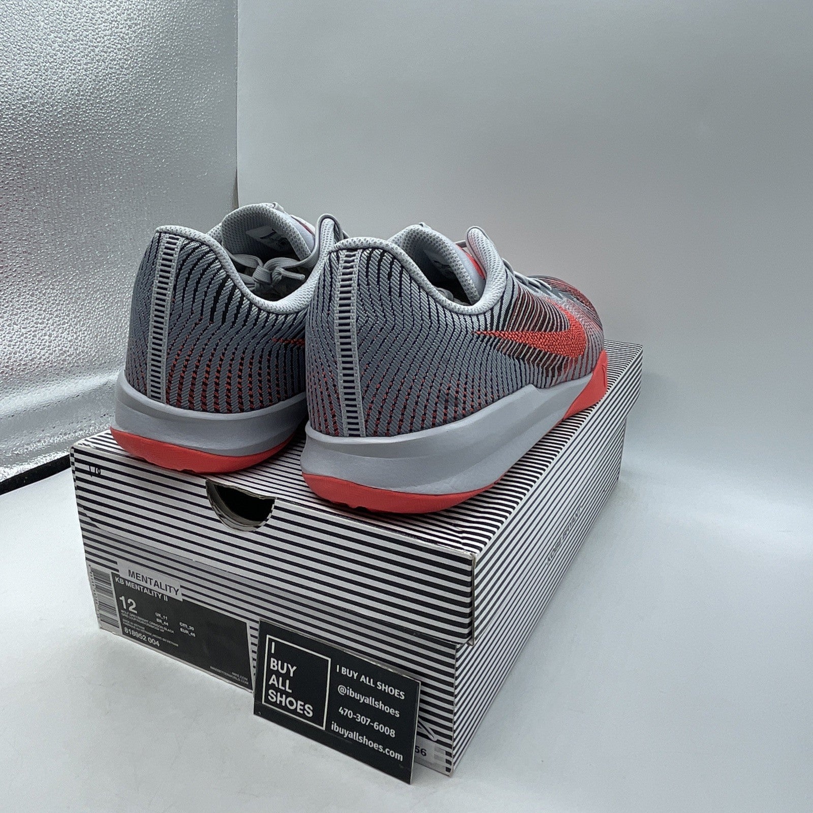 Size 12 - Nike KB Mentality 2 Wolf Grey Bright Crimson (818952-004)
