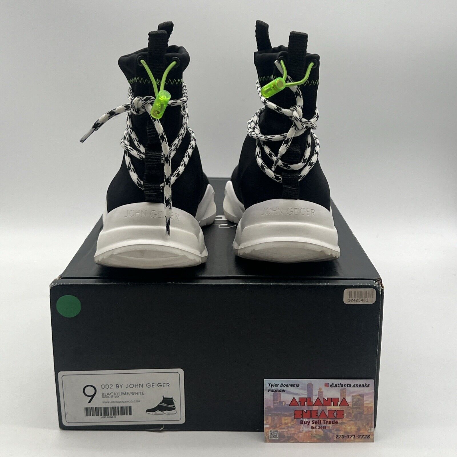 Size 9 - John Geiger 002 Black/Lime/White Luxury Athletic Sneaker