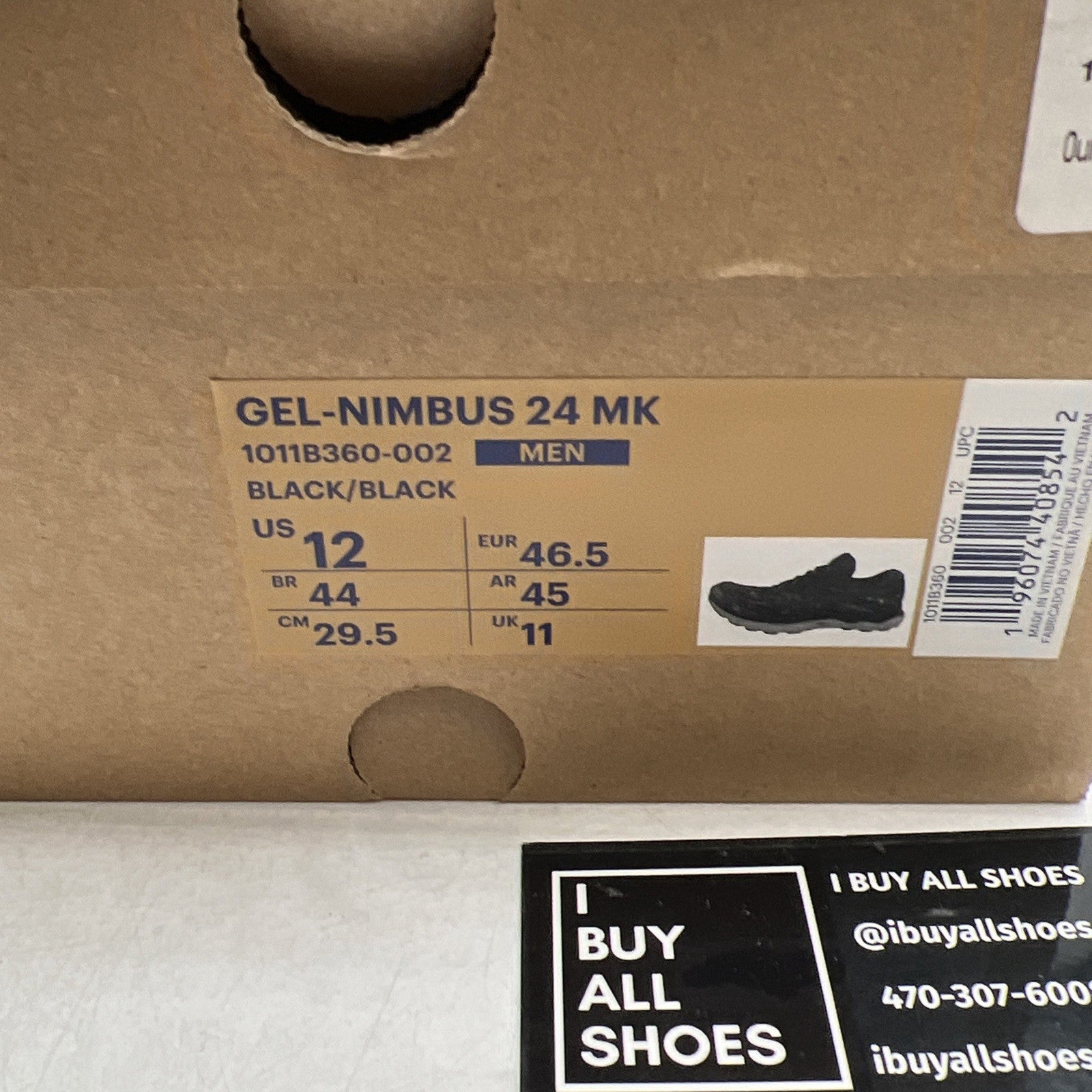 Size 12 - ASICS GEL-NIMBUS™ 24 MK Running Shoes in Black/Black (1011B360-002)