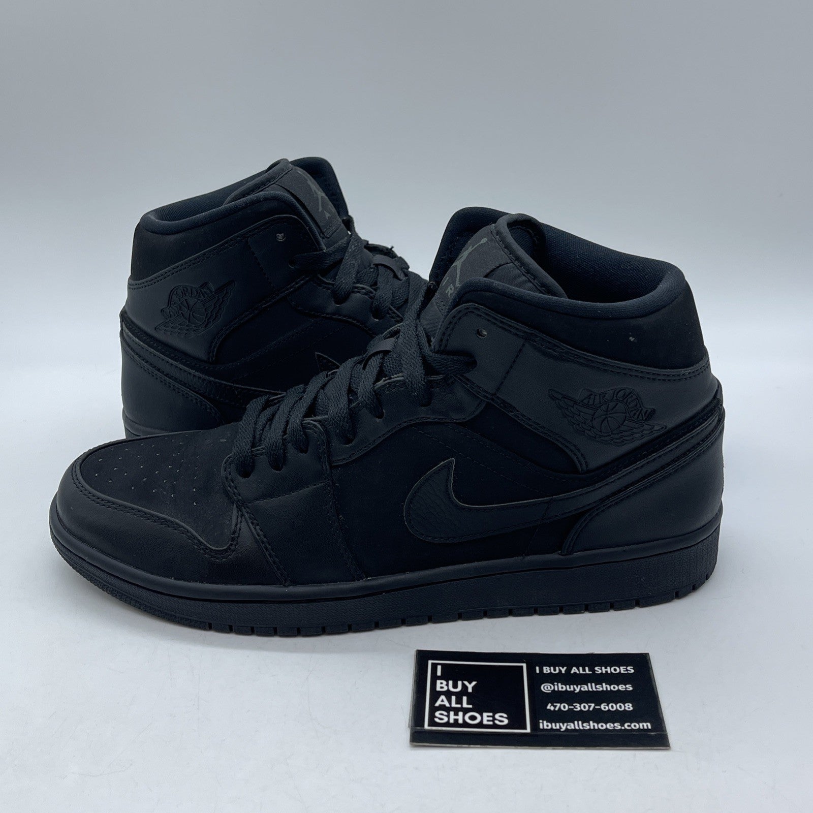 Size 9.5 - Air Jordan 1 Mid Triple Black Suede Leather (554724-011