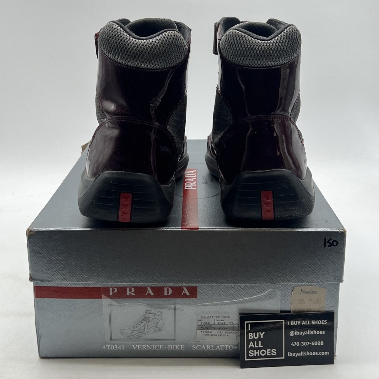 Size 9 - PRADA America's Cup Maroon Silver Mesh High Top Sneakers