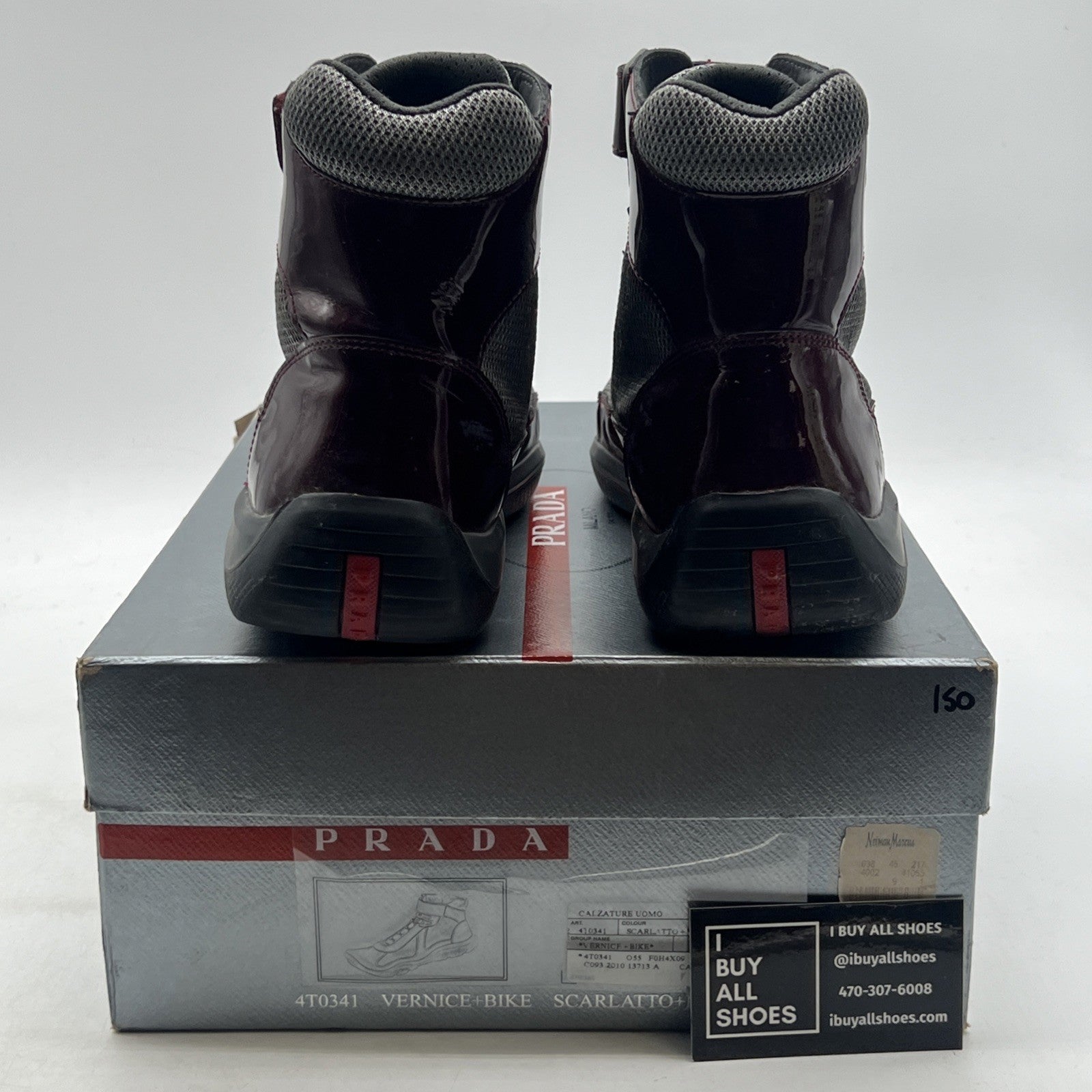 Size 9 - PRADA America's Cup Maroon Silver Mesh High Top Sneakers