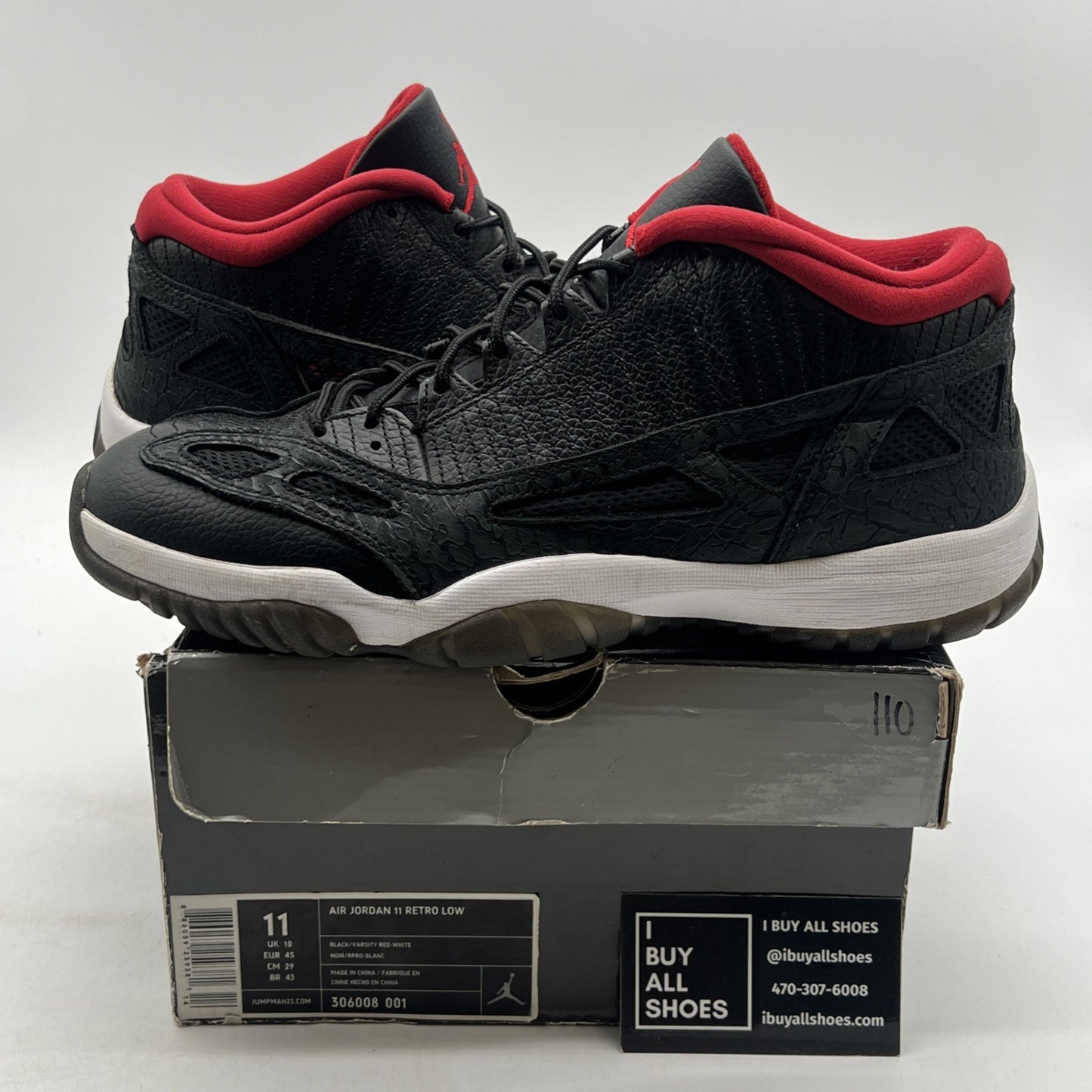 Size 11 - Air Jordan 11 Retro IE 2011 Low Black Charcoal Red (306008-001)