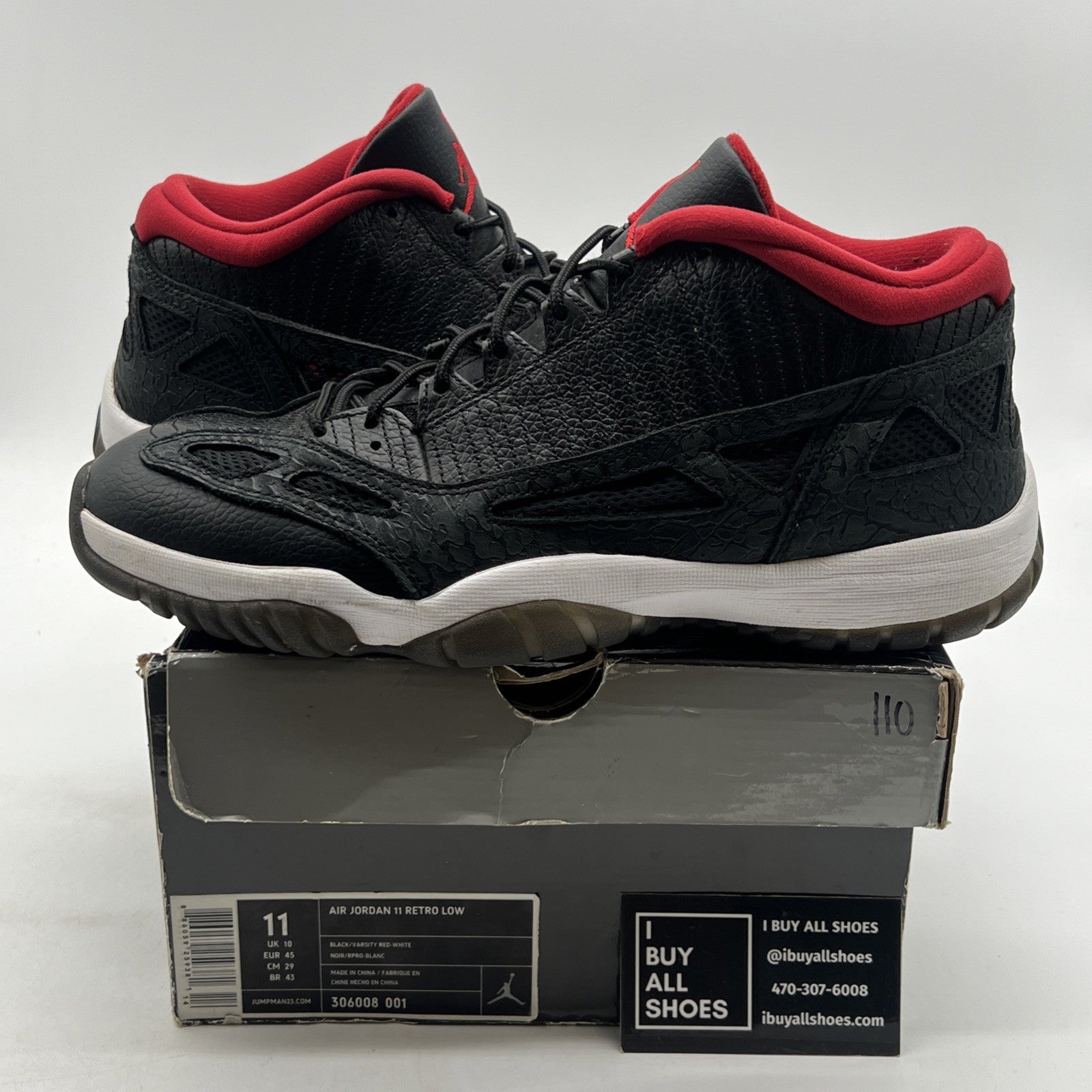 Size 11 - Air Jordan 11 Retro IE 2011 Low Black Charcoal Red (306008-001)