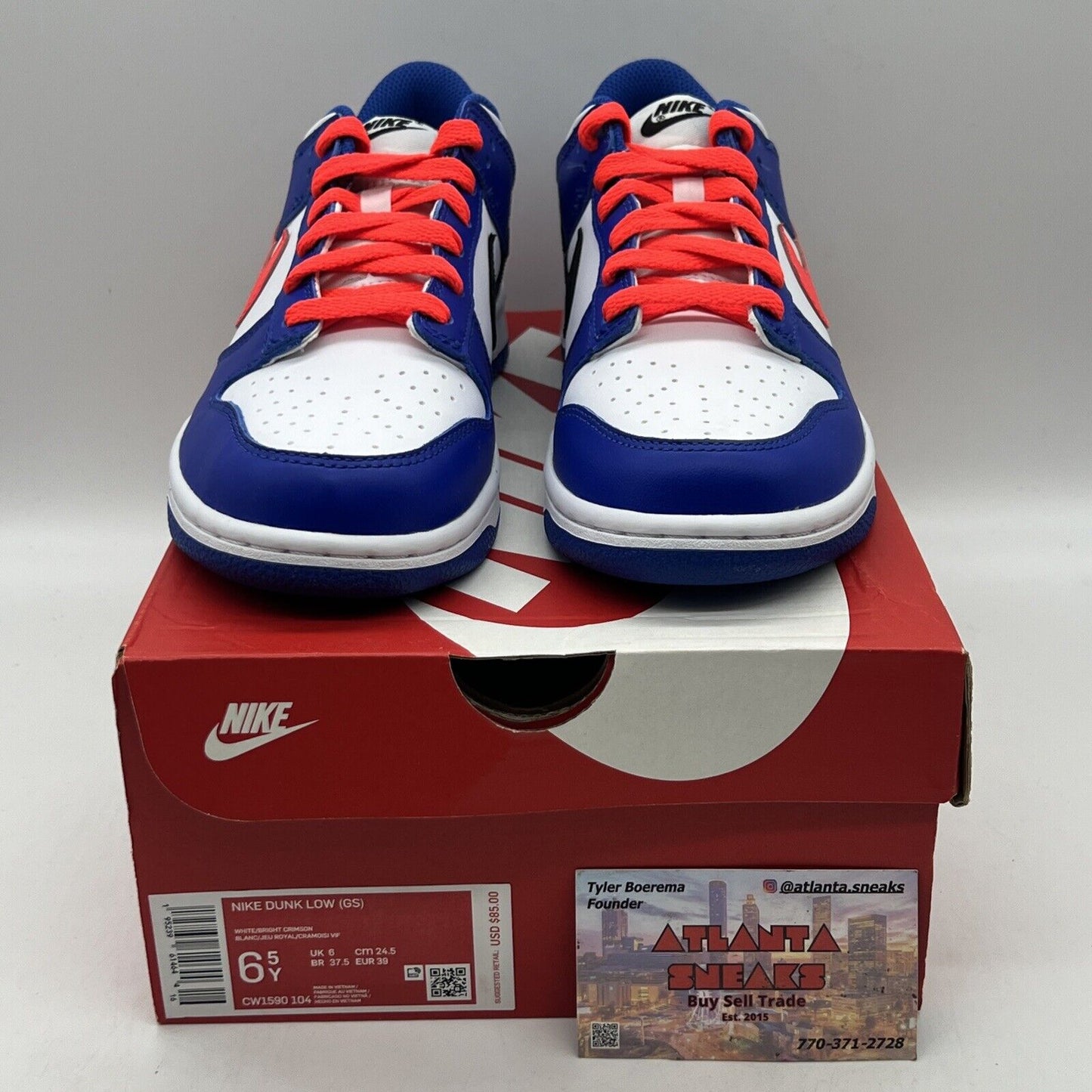 Nike Dunk Low Bright Crimson White Game Royal Blue Shoes Size 6.5 Y CW1590-104