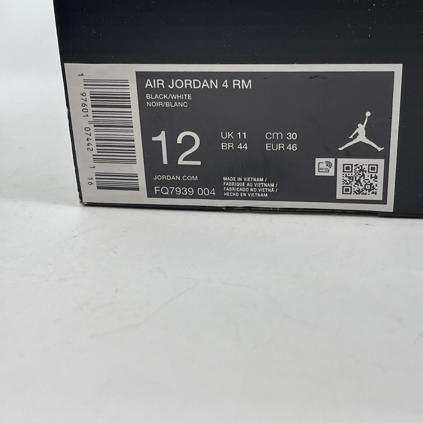 Size 12 - Jordan 4 Retro Mid Black Cat White Suede Rubber (FQ7939-004)