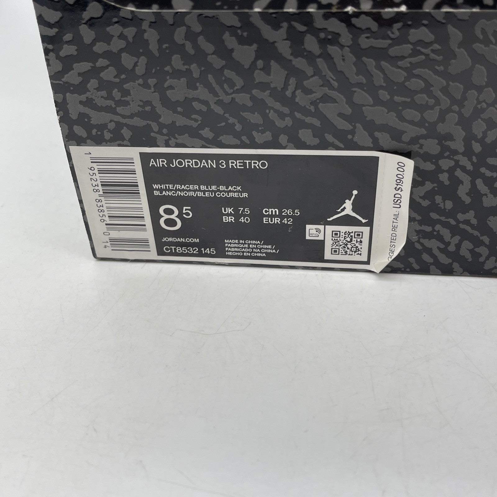 Size 8.5 - Jordan 3 Retro Mid Racer Blue White Black Suede Leather (CT8532-145)