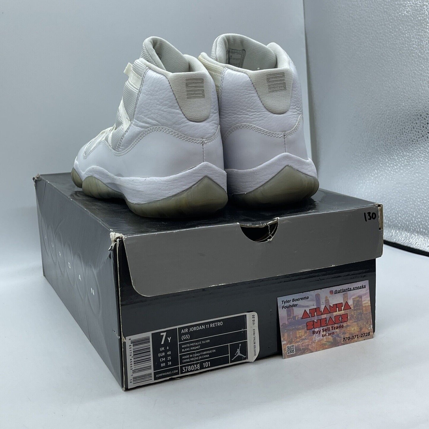 Size 7Y- Air Jordan 11 Retro Silver Anniversary White Suede Leather (378038-101)