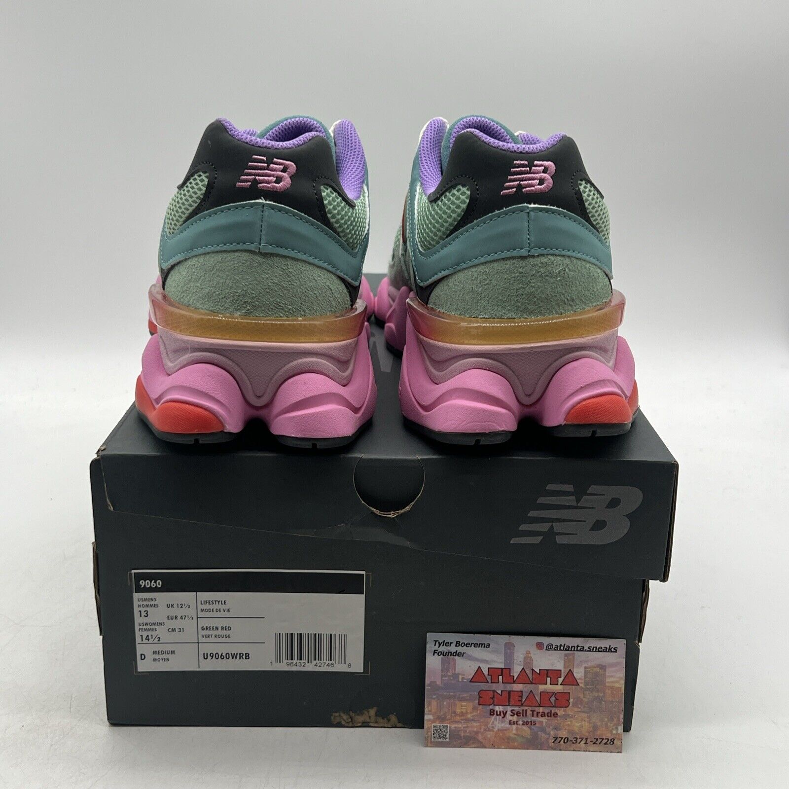 Size 13 - New Balance 9060 Warped Green Pink Suede Red Yellow (U9060WRB)